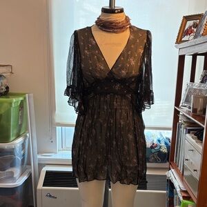 Betsey Johnson Sheer Black Floral Mini Dress